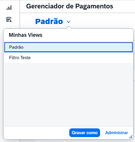 Painel Minhas Views, que lista as visões salvas pelo usuário.